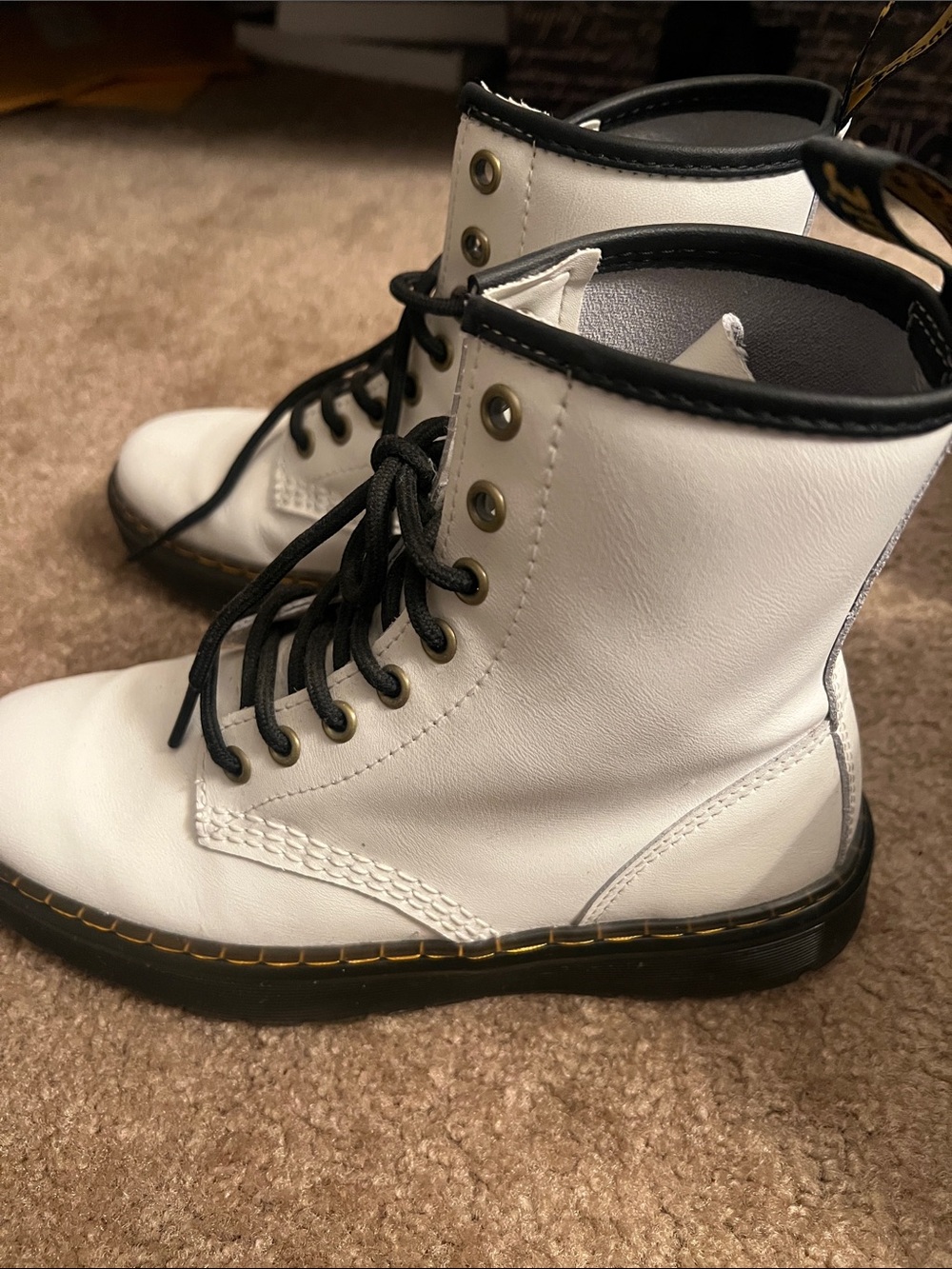 Dr. Martens White Lace-Up Combat Boots with Black Trim - Picture 2 of 6